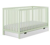 Lit bébé avec tiroir et matelas Lit d'enfant à barreaux 60x120 & 70x140 cm réglable en hauteur & barreaux amovibles | 60x120 cm bois de hêtre vert très stable Europe