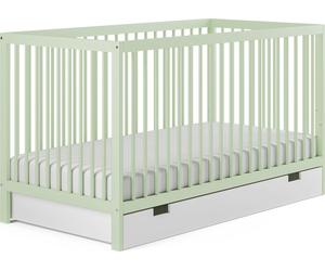 Lit bébé avec tiroir et matelas Lit d'enfant à barreaux 60x120 & 70x140 cm réglable en hauteur & barreaux amovibles | 70x140 cm bois de hêtre vert très stable Europe