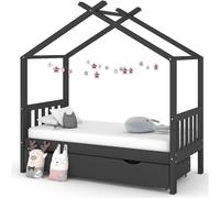 Lit bébé avec tiroir, gris foncé, en bois massif de pin, dimensions 80x160 cm. Lit stable avec sommier à lattes et espace de rangement, idéal pour une chambre d'enfant, offrant un espace de couchage e