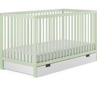 Lit bébé avec tiroir Lit d'enfant à barreaux 60x120 & 70x140 cm réglable en hauteur & barreaux amovibles | 70x140 cm bois de hêtre vert très stable Europe