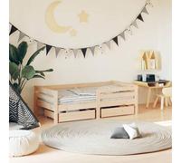 Lit bébé avec tiroirs en bois massif de pin, dimensions 70x140 cm, sommier à lattes, design moderne, avec un tiroir de rangement pour chambre d'enfant, de faible hauteur pour faciliter l'accès