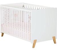 Lit Bébé Babyprice Joy, 120 x 60 cm, Bois Naturel, Blanc, Sommier Réglable