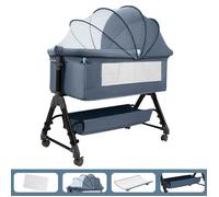 Lit Bébé Berceau Cododo pour Bébé 0-36 Mois, Hauteur Réglable Lit Cododo avec Matelas, Panier de Rangement, Table à Langer - Bleu