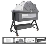 Lit Bébé Berceau Cododo pour Bébé 0-36 Mois, Hauteur Réglable Lit Cododo avec Matelas, Panier de Rangement, Table à Langer - Gris