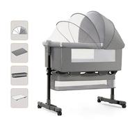 Lit Bébé Berceau Cododo pour Bébé 0-36 Mois, Table à Langer,Hauteur Réglable Lit Cododo avec Matelas, Panier de Rangement - Gris