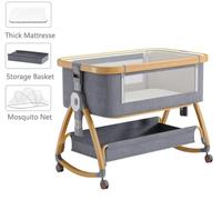Lit bébé - Berceau pour bébé - 3 en 1 - Pliable - Hauteur réglable - Moustiquaire - Métal - Gris doré