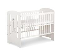 Lit bébé blanc 120x60 cm avec motif girafe, lit bébé en bois avec barreaux réglables en hauteur et barreaux coulissants, ensemble de démarrage pour chambre de bébé
