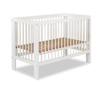 Lit bébé blanc 120x60 cm Olivia, lit bébé évolutif avec barreaux réglables en hauteur et barreaux amovibles, lit élégant pour équiper la chambre de bébé