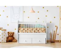 Lit Bébé Blanc Bois Tiroirs Rangement Pratique Barres Design Moderne