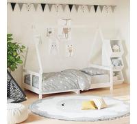 Lit bébé blanc de 80x160 cm en bois massif de pin. Lit-cabane design avec une faible hauteur, adapté aux enfants à partir de 2 ans. Livré avec un sommier à lattes et un espace de rangement. Stable et