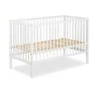 Lit bébé blanc, lit de puériculture 120x60 cm, lit pour enfant en bois avec barreaux réglables en hauteur, idéal pour équiper une chambre de bébé, design scandinave