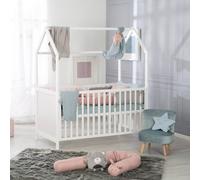 ROBA Lit Cabane Bébé Évolutif 70x140 cm - Convertible en Lit Junior et en Banc - Hauteur Réglable - Bois Laqué Blanc