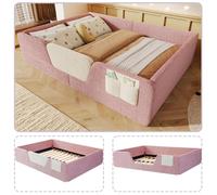 Lit bébé capitonné 140 x 190 cm, avec barrières amovibles, poche en tissu intégrée et montage facile. Lit pour enfant sans matelas, de couleur rose, en velours