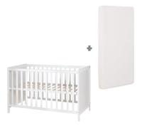 roba Lit d'appoint, blanc, réglable en hauteur, avec sommier à lattes et matelas assorti, 60 x 120 cm