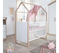 Lit Bébé Cododo 2-en-1 ROBA CABANE, 60 x 120 cm, Chêne Blanc, Réglable en Hauteur