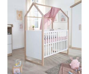 Lit Bébé Cododo 2-en-1 ROBA CABANE, 60 x 120 cm, Chêne Blanc, Réglable en Hauteur