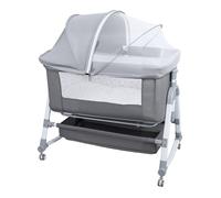Lit Bébé Cododo 3 en 1 Lit Parapluie à 10 kg Hauteur Réglable avec moustiquaire Côté Repliable Maille Respirante Gris 102*95*57cm