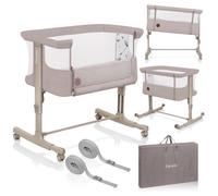 Lit bébé cododo 3en1 LIONELO Aurora - Réglable en hauteur et inclinaison - Matelas et sac inclus - Beige cappucino
