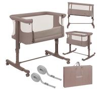 Lit bébé cododo 3en1 LIONELO Aurora - Réglable en hauteur et inclinaison - Matelas et sac inclus - Beige Taupe