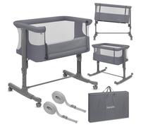 Lionelo Aurora 3in1 - Lit d'appoint, berceau, lit autonome pour bébé - avec matelas, avec couffin, hauteur réglable en continu - Jusqu'à 9 kg - Gris