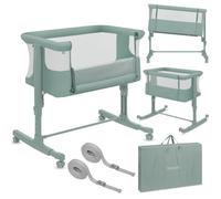 Lionelo Aurora 3in1 - Lit d'appoint, berceau, lit autonome pour bébé - avec matelas, avec couffin, hauteur réglable en continu - Jusqu'à 9 kg - Vert