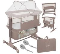 Lit bébé cododo 3en1 LIONELO Jodie - Berceau - Réglable en hauteur et inclinaison - Matelas haute densité - Taupe