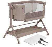 Lit bébé cododo 3en1 LIONELO Leonie Plus - Berceau - Réglable en hauteur et inclinaison - Matelas haute densité - Beige taupe