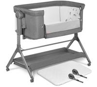 Lit bébé cododo 3en1 LIONELO Leonie Plus - Berceau - Réglable en hauteur et inclinaison - Matelas haute densité - Gris