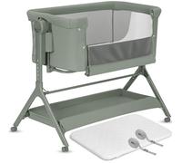 Lit bébé cododo 3en1 LIONELO Leonie Plus - Berceau - Réglable en hauteur et inclinaison - Matelas haute densité - Vert