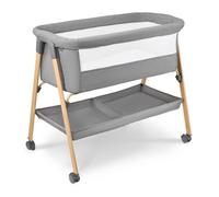 Lit bébé autoportant & pliable avec matelas et roulettes - Moby-System MILI gris, 0-6 mois