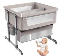 Lit Bébé Cododo avec Matelas,Berceau Cododo Bébé Pliable ,6 Niveaux de Hauteur Lit Bébé Jumeau avec Rampe Anti-reflux,Séparateur Amovible et Roues Silencieuses pour Nourrissons de 0 à 3 ans (Kaki)