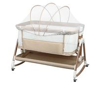 Lit Bébé Cododo avec Matelas et Moustiquaire - 6 Hauteur Réglable - Inclinaison - 90x60x90-115 cm - Blanc cassé+Or - LVHCMFOHM