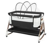 Lit Bébé Cododo avec Matelas et Moustiquaire - 6 Hauteur Réglable - Inclinaison - 90x60x90-115 cm - Noir+Or - LVHCMFOHM