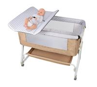 Lit Bébé Cododo avec Table à Langer et Rangement - Berceau Cododo Multifonction avec Moustiquaire - 90x50x98-110 cm - Beige