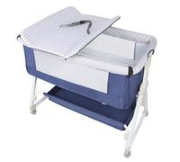 Lit Bébé Cododo avec Table à Langer et Rangement - Berceau Cododo Multifonction avec Moustiquaire - 90x50x98-110 cm - Bleu marine