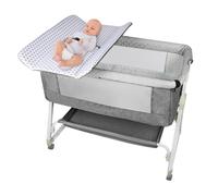 Lit Bébé Cododo avec Table à Langer et Rangement - Berceau Cododo Multifonction avec Moustiquaire - 90x50x98-110 cm - Gris