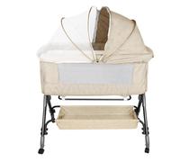 Lit Bébé Cododo - Berceau avec Matelas, Mode Bascule pour Bercer, Côté Repliable, Hauteur Réglable, Fenêtres en Filet, Roues et Sac de Voyage - 0-24 Mois, 50kg-104*52*100-110 cm - blanc cassé