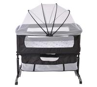 Lit Bébé Cododo Mobile avec Fonction Bascule - Hauteur Réglable 4 Positions - Grand Panier de Rangement - 92x58x70-90 cm - Noir