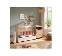 BABY PRICE UP Lit combiné 120x60 cm - Transformable en 90x190 - Avec porte -Reproduction chêne doré