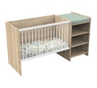 Lit Bébé Combiné, 120x60cm, Evolutif 90x190cm, Babyprice Up,Reproduction Bois, Avec Commode à Langer et Étagère