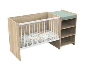 Lit Bébé Combiné, 120x60cm, Evolutif 90x190cm, Babyprice Up,Reproduction Bois, Avec Commode à Langer et Étagère