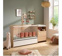 BABY PRICE UP Lit combiné 120x60 cm - Transformable en 90x190 - Avec porte -Reproduction chêne doré