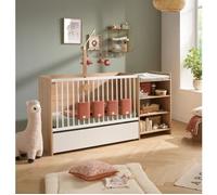 BABY PRICE UP Lit combiné 120x60 cm - Transformable en 90x190 - Avec étagères -Reproduction chêne doré