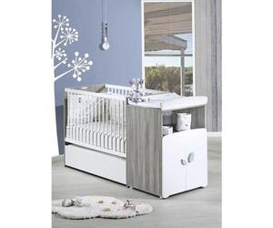 Lit Bébé Combiné Evolutif 120x60 cm, Evolutif en 90x190 cm, Babyprice Leaf, Bois Gris