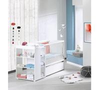 Lit Bébé Combiné Evolutif 3 en 1, 60 x 120 cm à 90x190 cm, Blanc, Sommier Réglable, France