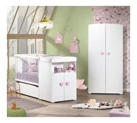 Lit Bébé Combiné Extensible - PRIX BEBE - Basic - Blanc - Bouton Cœur Rose - 60 x 120 cm