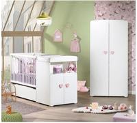 Lit Bébé Combiné Évolutif Baby Price Basic Blanc Bouton Coeur Rose, 60 x 120 cm, Transformable en Chambre Junior