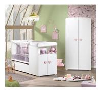 Lit bébé combiné évolutif - BABY PRICE - Basic - Blanc - Bouton cœur rose -60 x 120 cm