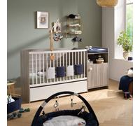Lit Bébé Combiné Évolutif En Décor Bois Avec Commode À Langer 1 Porte - Up Gris 60X120