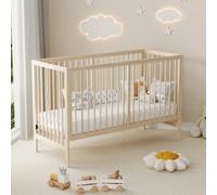 Lit bébé convertible bois sapin 140x60x90 cm, hauteur réglable, bureau, chevalet, naturel